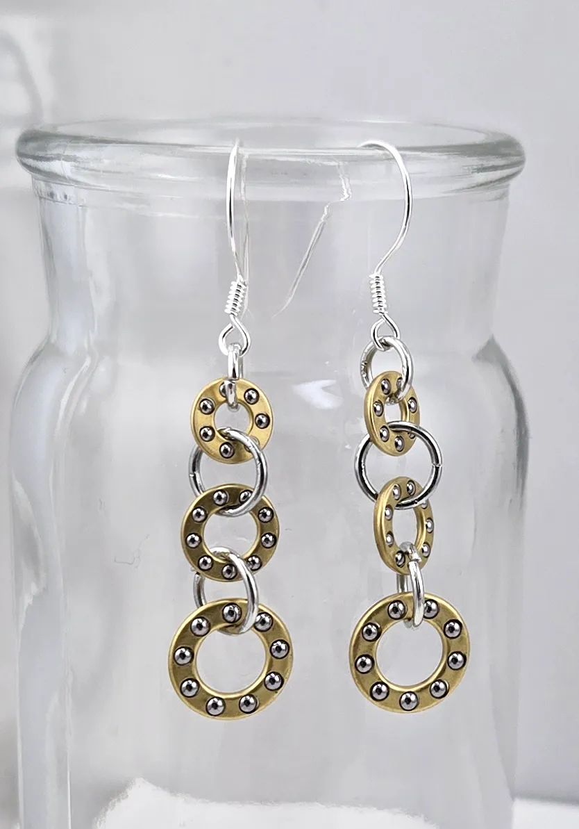 Mixed Metal Triple Dangle Ball Bearing Earrings