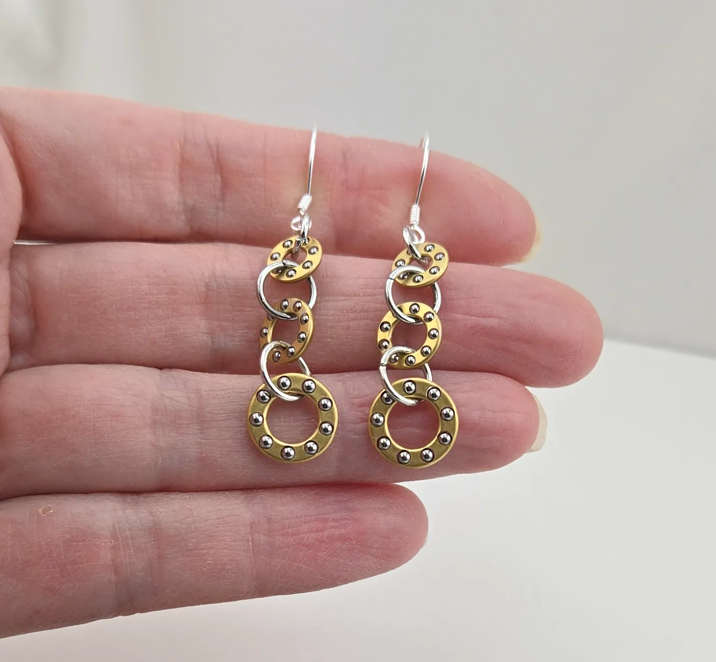 Mixed Metal Triple Dangle Ball Bearing Earrings