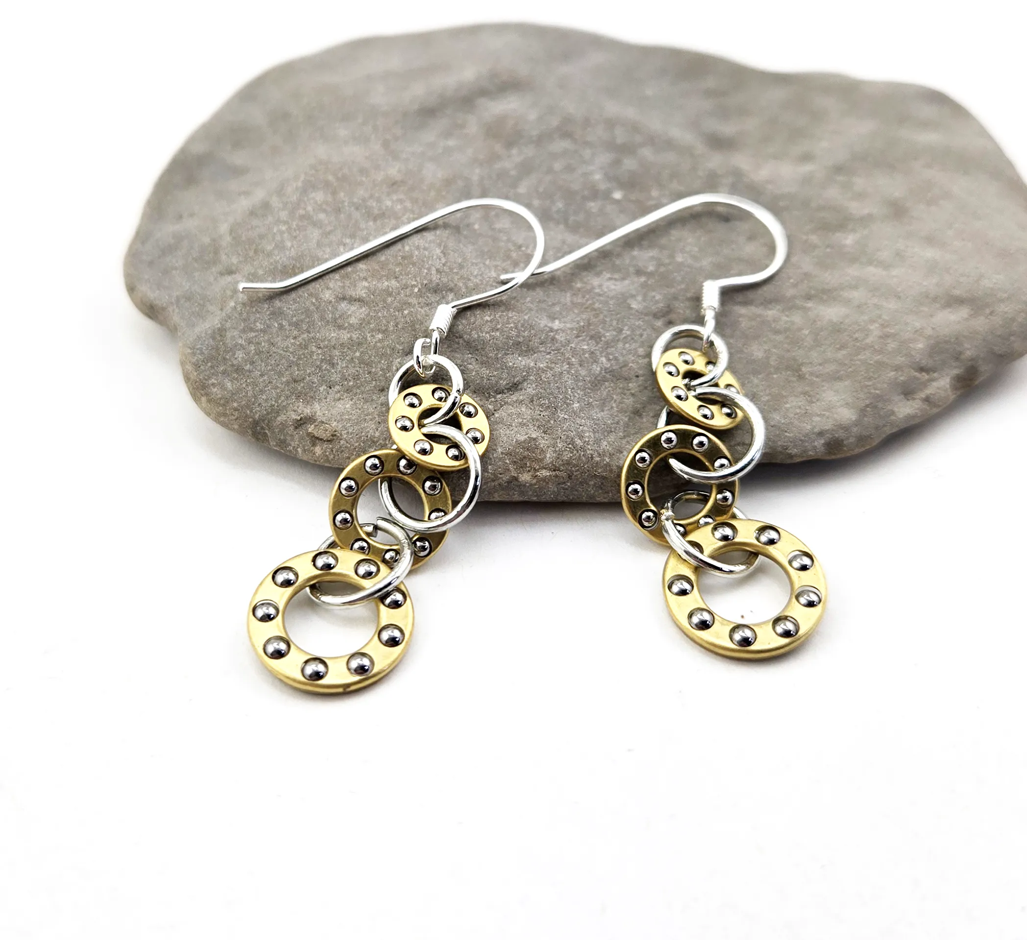 Mixed Metal Triple Dangle Ball Bearing Earrings
