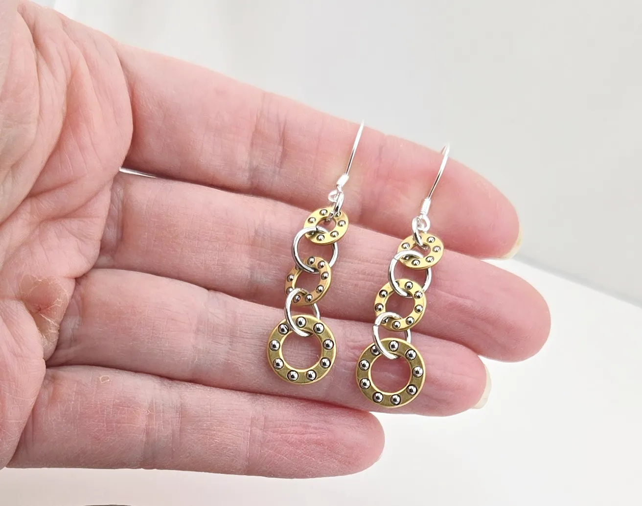 Mixed Metal Triple Dangle Ball Bearing Earrings