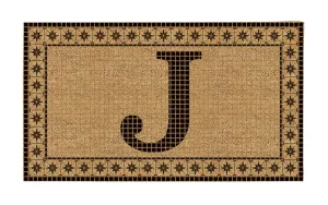 Monogram Flocked Coir  Vintage Tile Mat, Letter J,2rmc1296mj