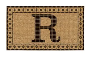 Monogram Flocked Coir  Vintage Tile Mat, Letter R,2rmc1296mr