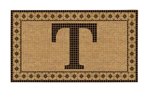 Monogram Flocked Coir  Vintage Tile Mat, Letter T,2rmc1296mt