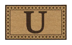 Monogram Flocked Coir  Vintage Tile Mat, Letter U,2rmc1296mu