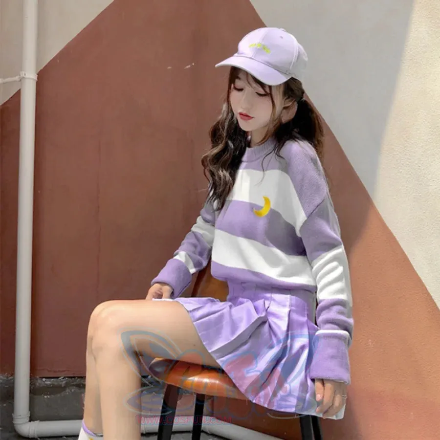 Moon Embroidery Stripe Sweater mp006162