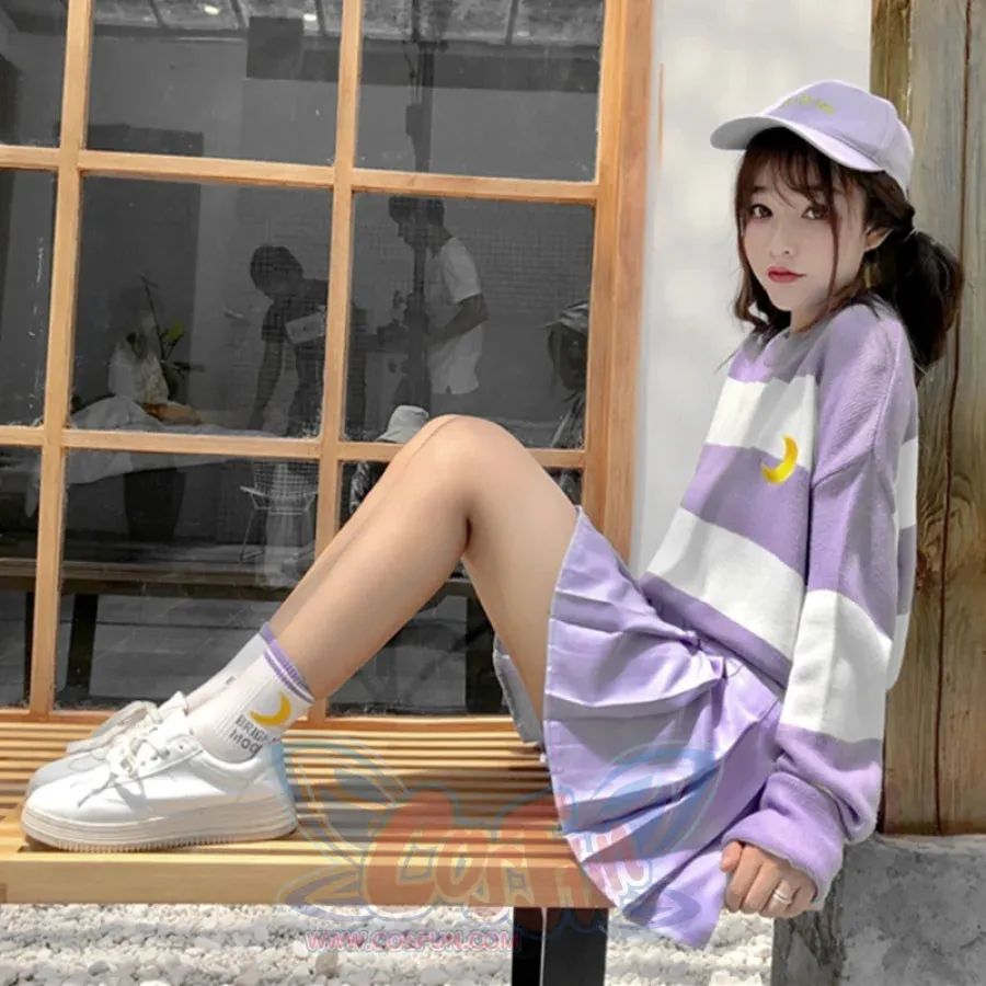 Moon Embroidery Stripe Sweater mp006162