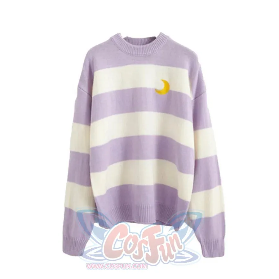 Moon Embroidery Stripe Sweater mp006162