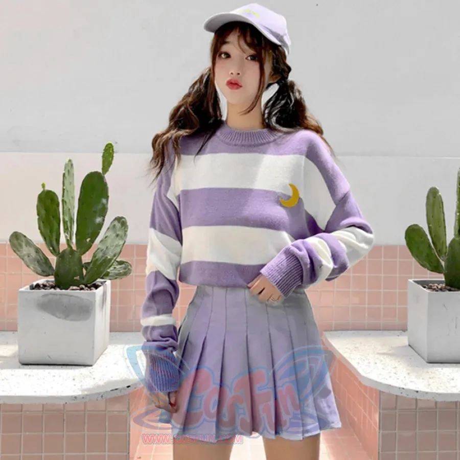 Moon Embroidery Stripe Sweater mp006162
