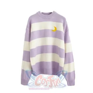 Moon Embroidery Stripe Sweater mp006162