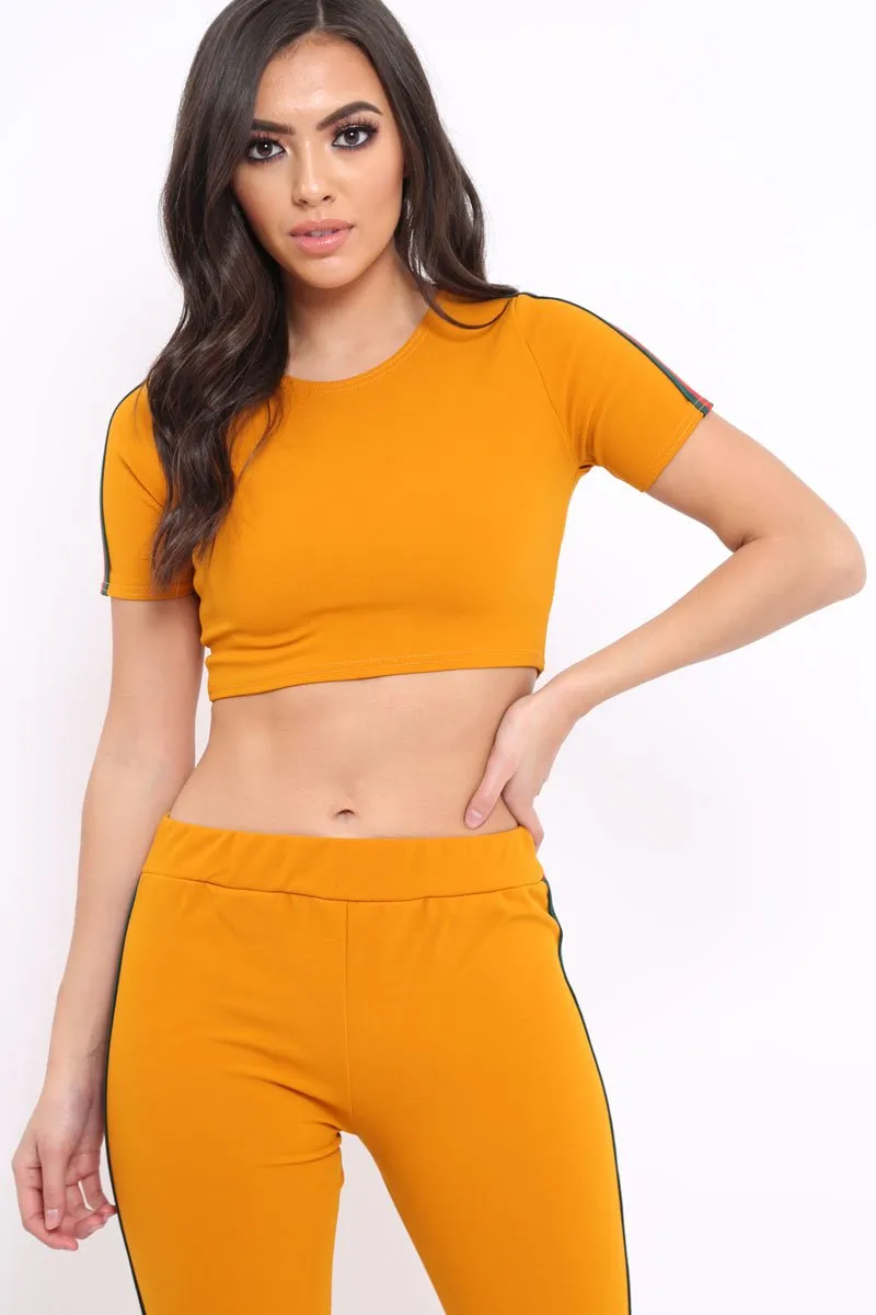 Mustard loungewear set with Side Stripe Sports Trim Detail - Lear