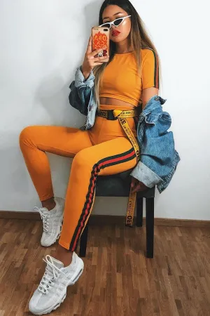 Mustard loungewear set with Side Stripe Sports Trim Detail - Lear