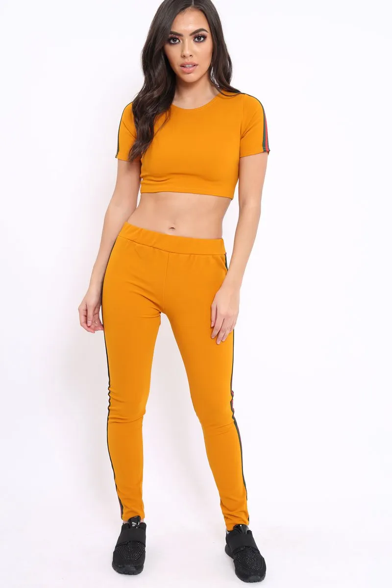 Mustard loungewear set with Side Stripe Sports Trim Detail - Lear