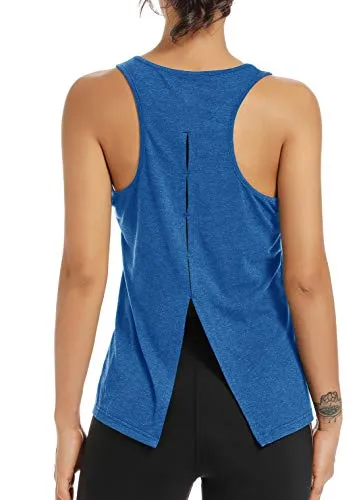 Muzniuer Open Back Yoga Tops Shirts for Women Workout Activewear Exercise Yoga Tank Tops Backless Sports Tank SkyBlue M