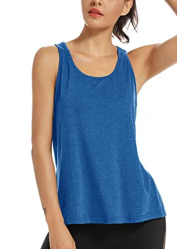 Muzniuer Open Back Yoga Tops Shirts for Women Workout Activewear Exercise Yoga Tank Tops Backless Sports Tank SkyBlue M