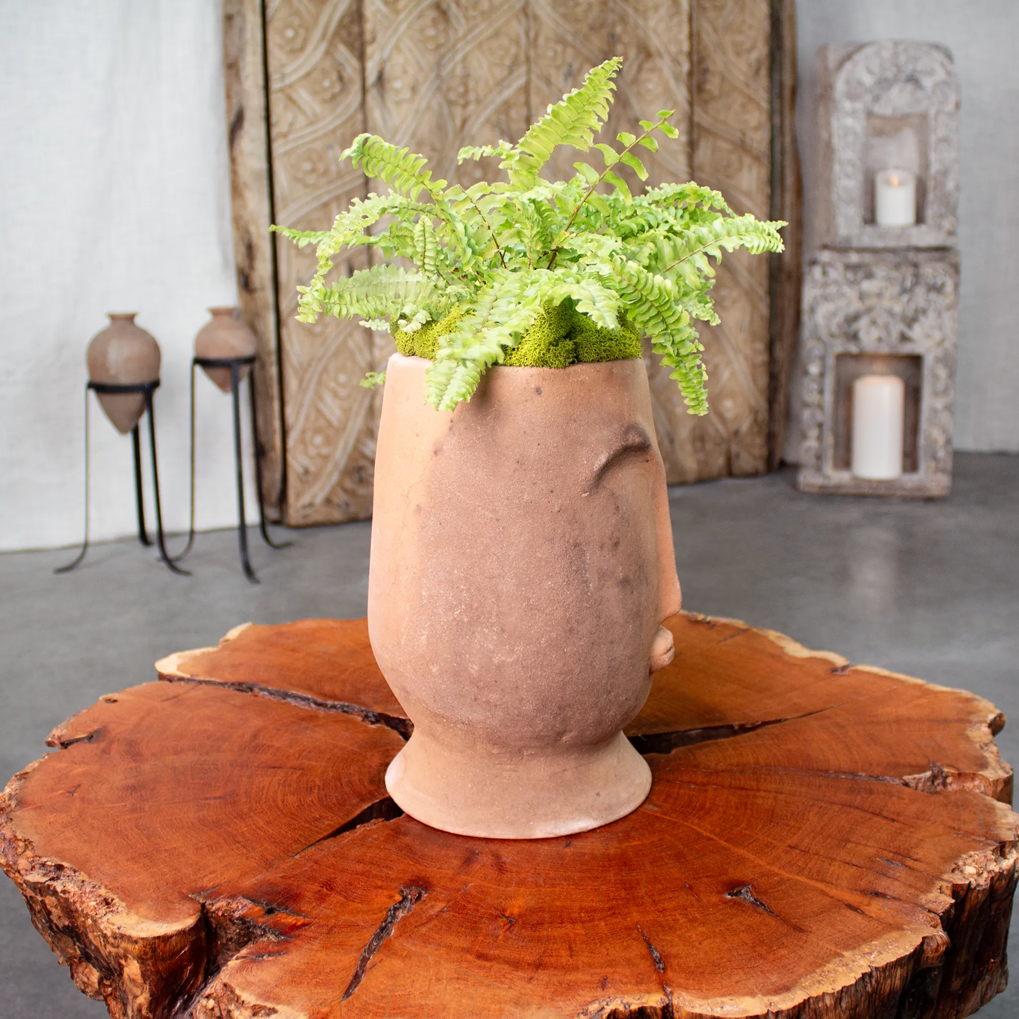 Native Face Pot, Vintage Terracotta Planter