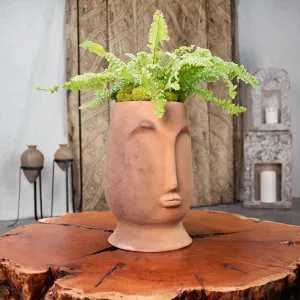 Native Face Pot, Vintage Terracotta Planter