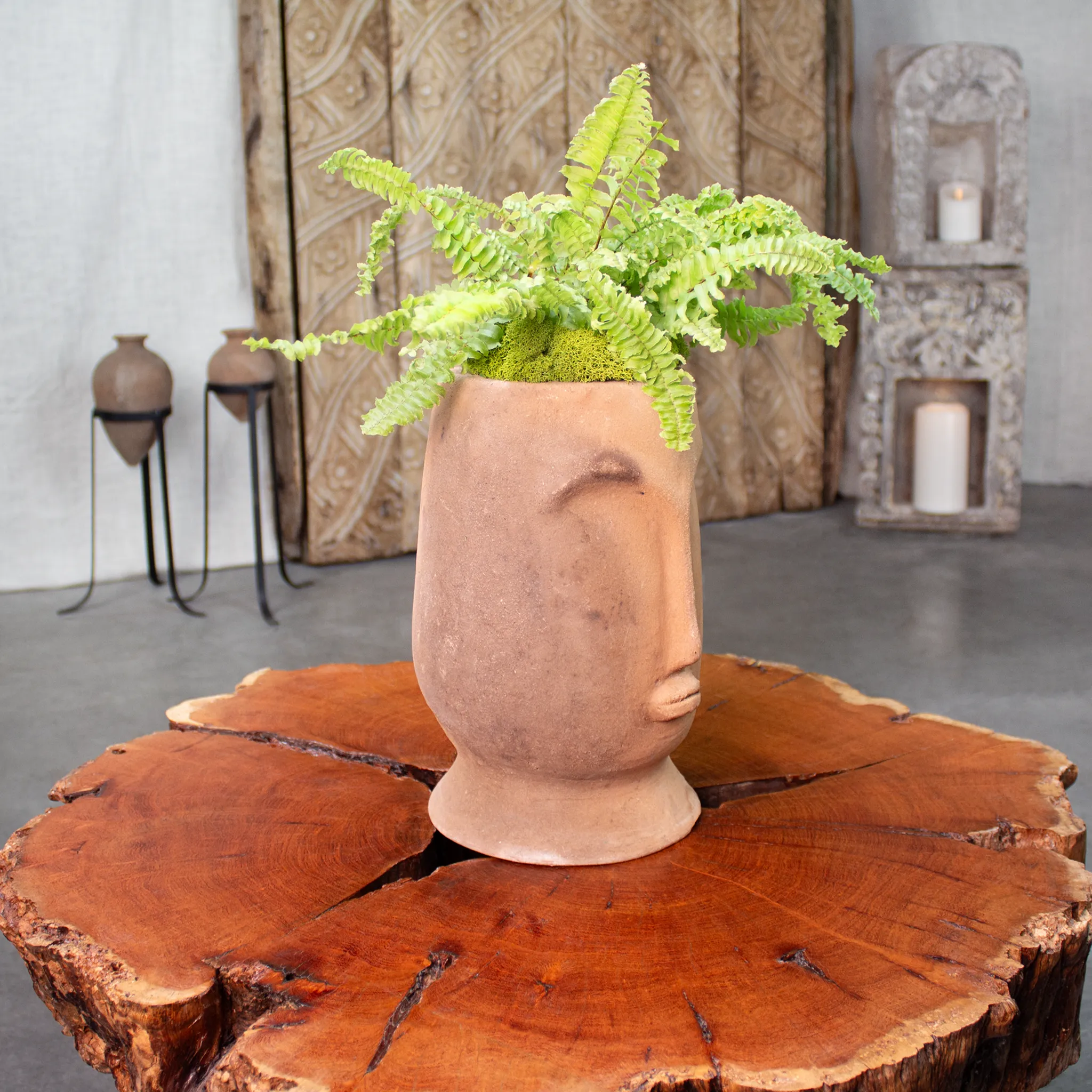 Native Face Pot, Vintage Terracotta Planter