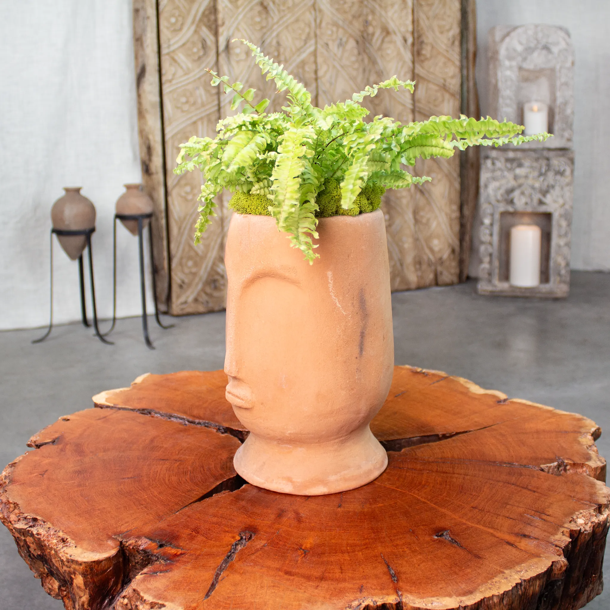 Native Face Pot, Vintage Terracotta Planter