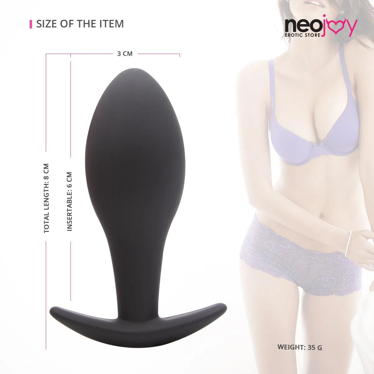 Neojoy Rear-entry Plug - Silicone Hypoallergenic Butt Plug Prostate Massager - P-Spot Anal Stimulation - Adult Sex Toy
