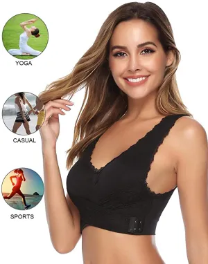 New Abollria Women's Seamless Bras Lace Bra with Removable Pads, Black, Sz L!