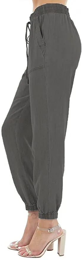 New Famulily Women's Linen Cotton Casual Lightweight Drawstring Pants with Pockets, Grey, Sz M!