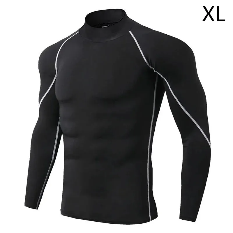 New Fashion Men Autumn Turtle Neck Long Sleeve Sports Gym T-shirt Thermal Underwear To Comfortable to wear Suitable for Running