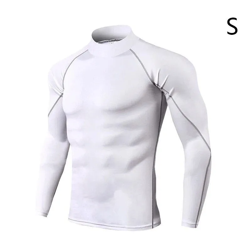 New Fashion Men Autumn Turtle Neck Long Sleeve Sports Gym T-shirt Thermal Underwear To Comfortable to wear Suitable for Running
