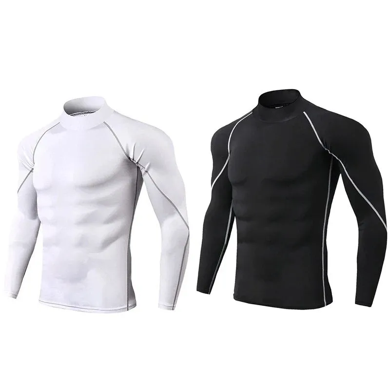 New Fashion Men Autumn Turtle Neck Long Sleeve Sports Gym T-shirt Thermal Underwear To Comfortable to wear Suitable for Running