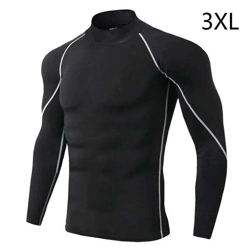 New Fashion Men Autumn Turtle Neck Long Sleeve Sports Gym T-shirt Thermal Underwear To Comfortable to wear Suitable for Running