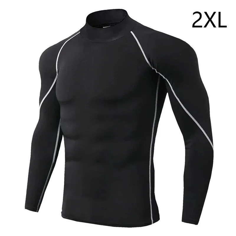 New Fashion Men Autumn Turtle Neck Long Sleeve Sports Gym T-shirt Thermal Underwear To Comfortable to wear Suitable for Running