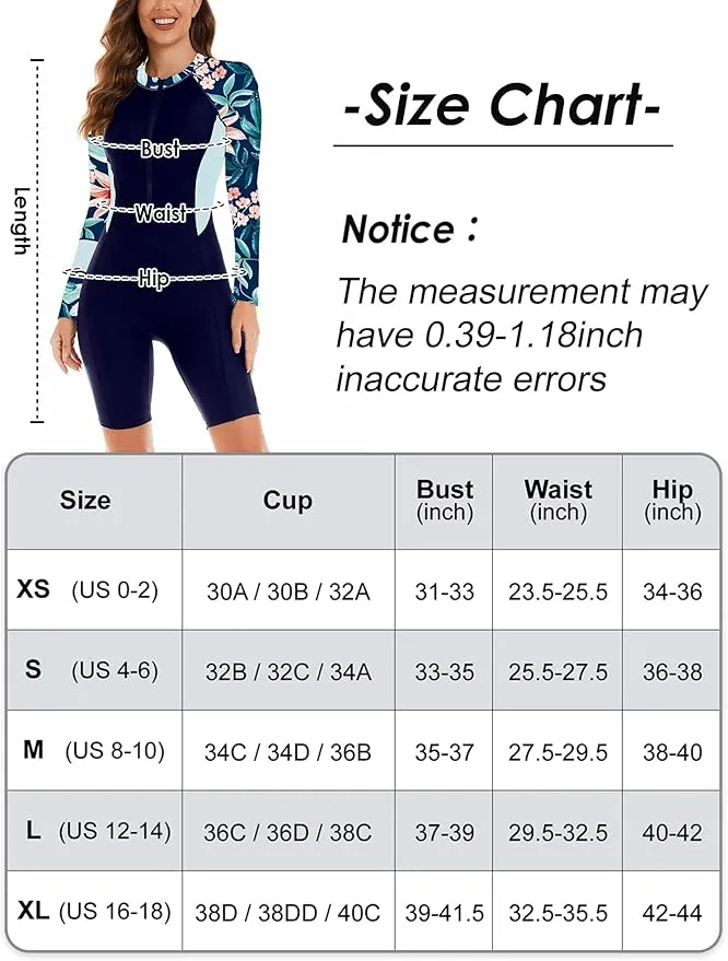New FEOYA Long Sleeve Swimsuits for Women Boyleg Rash Guard Athletic Surf One Piece Bathing Suit UPF 50  Modest Swimwear Sz M