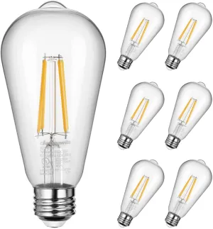 New in box! DEWENWILS 6 Pack Vintage LED Edison Bulbs, Dimmable Light Bulbs, 7W(60 Watt Equivalent), 2700K Warm White, ST64 LED Filament Bulb, 800LM, E26 Medium Base, Clear Glass, UL Listed