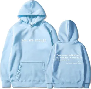 NEW LELISKA You are Enough Hoodie, Dear Person Behind Me Hoodie Sweatshirt, You are Enough Graphic Sweatshirt Pullover Hoodies, Light Blue, Sz S