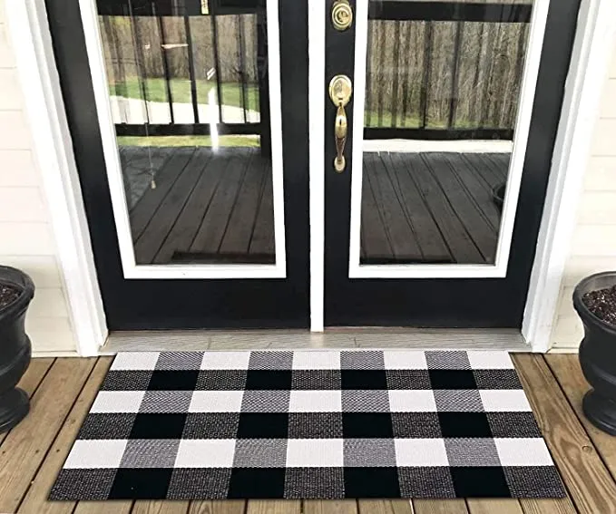 New Levinis Buffalo Check Rug - Cotton Washable Porch Rugs Durable and Washable Outdoor Rugs Door Mat Hand-Woven Buffalo Plaid Rug for Outdoor/Kitchen/Bathroom/Entry Way/Bedroom, 2' x 3'