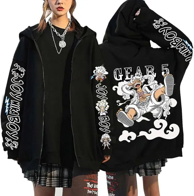 NEW Ubeisy Unisex Anime Zip Hoodie One Piece Hoodie Gear 5.Luffy Monky D Print Sweatshirts Streetwear Hoodies Jacket Coat Top, Sz L