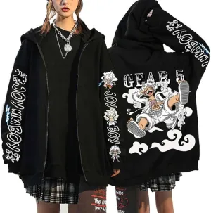 NEW Ubeisy Unisex Anime Zip Hoodie One Piece Hoodie Gear 5.Luffy Monky D Print Sweatshirts Streetwear Hoodies Jacket Coat Top, Sz L