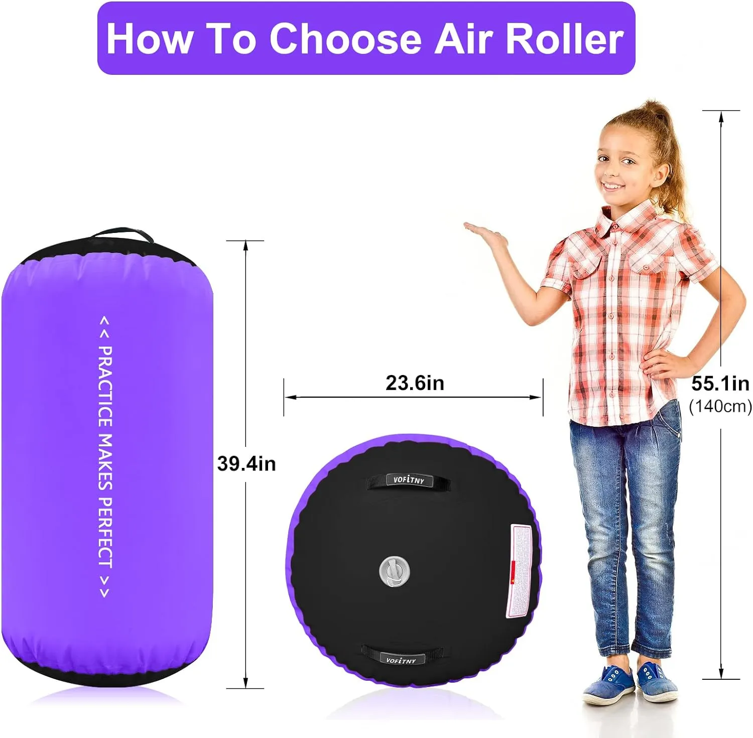 NEW VOFITNY Gymnastic Inflatable Track Roller for Gym or Home All Purpose, Learn proper form and body mechanics, Purple! Retails $129 
