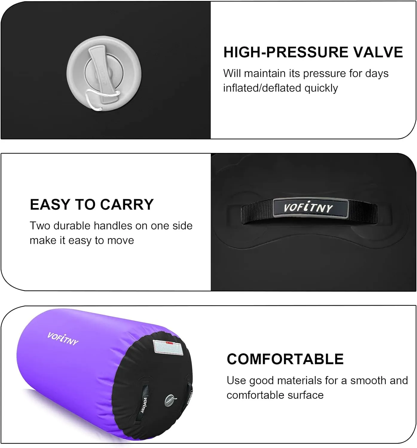 NEW VOFITNY Gymnastic Inflatable Track Roller for Gym or Home All Purpose, Learn proper form and body mechanics, Purple! Retails $129 