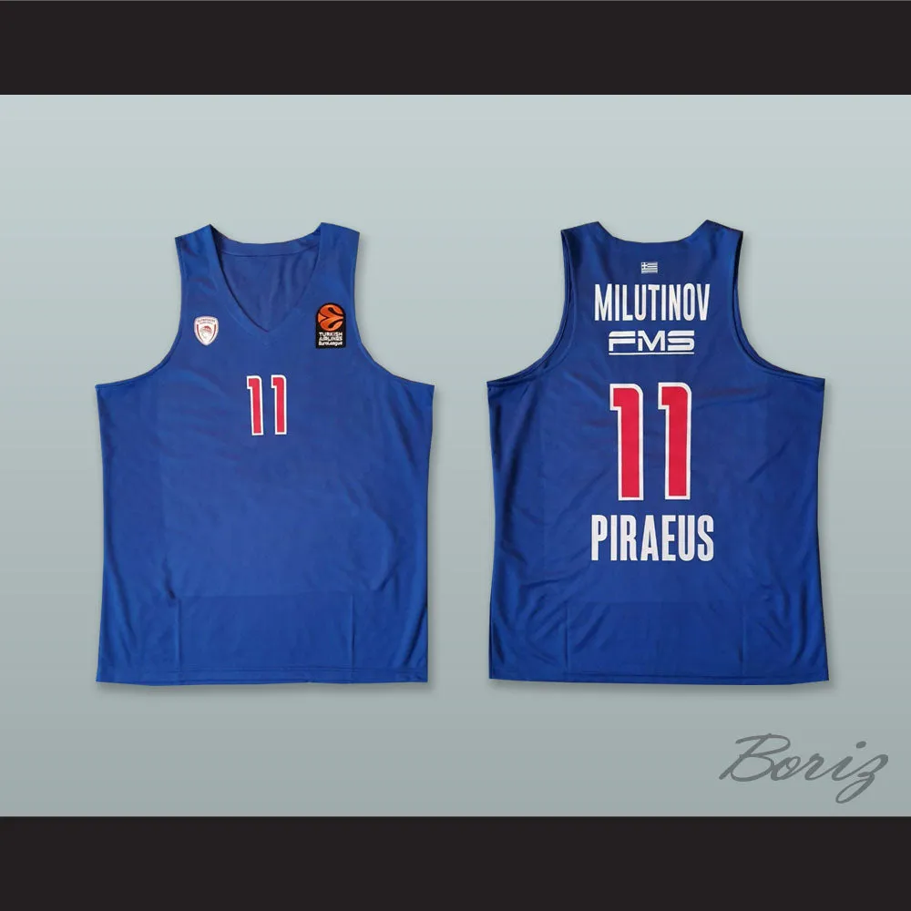 Nikola Milutinov 11 Olympiacos Piraeus Greece Blue Basketball Jersey