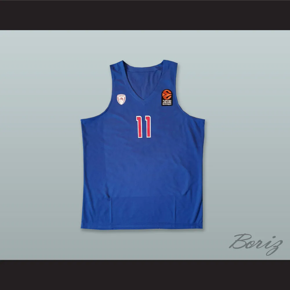 Nikola Milutinov 11 Olympiacos Piraeus Greece Blue Basketball Jersey