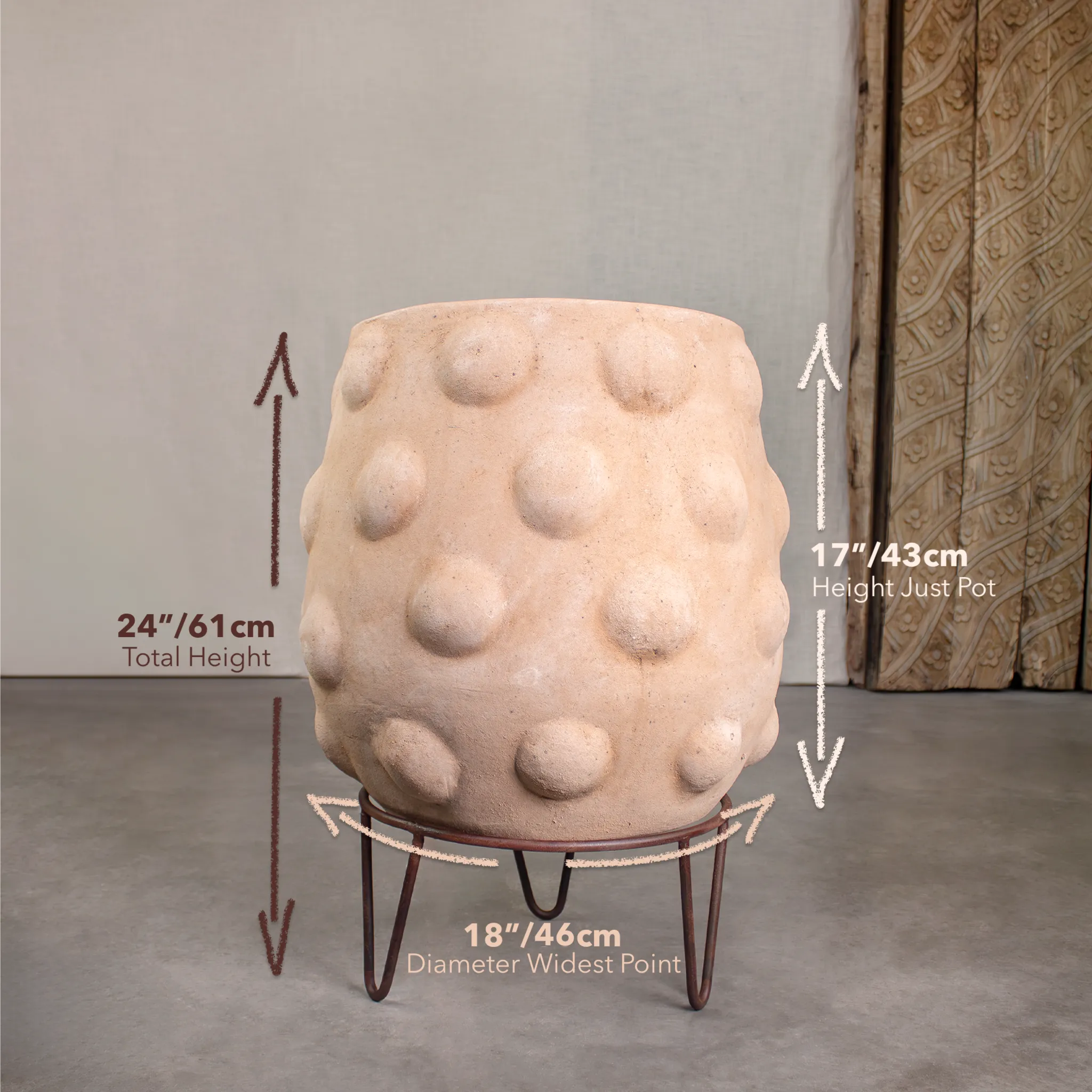 Node Planter, Large Terracotta Pot with Iron Stand.