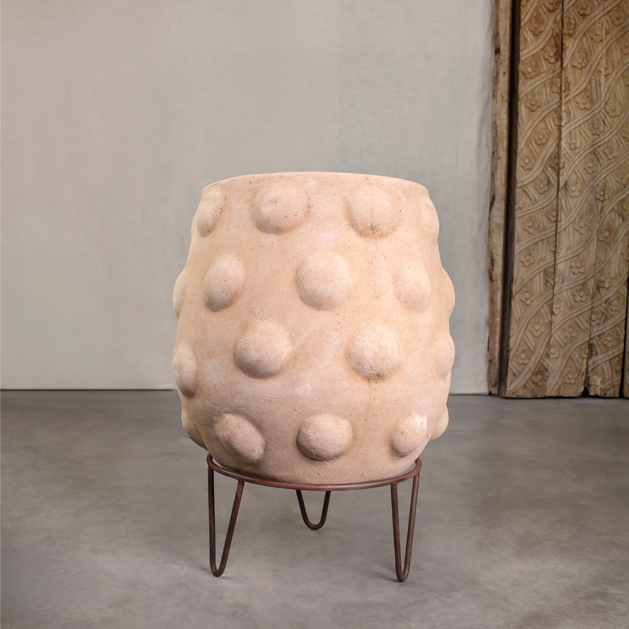 Node Planter, Large Terracotta Pot with Iron Stand.