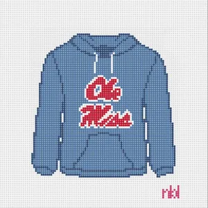 Ole Miss Hooded Sweatshirt Needlepoint Canvas Powder Blue or Red
