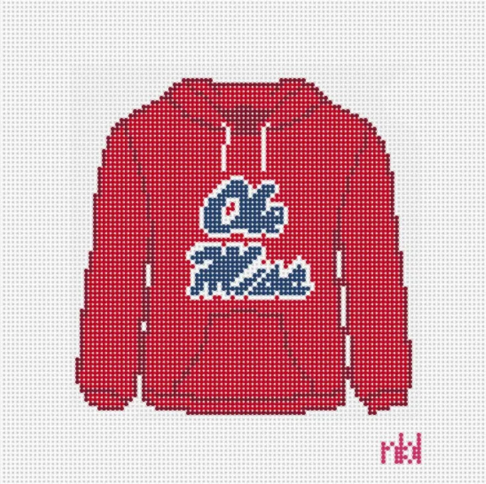 Ole Miss Hooded Sweatshirt Needlepoint Canvas Powder Blue or Red