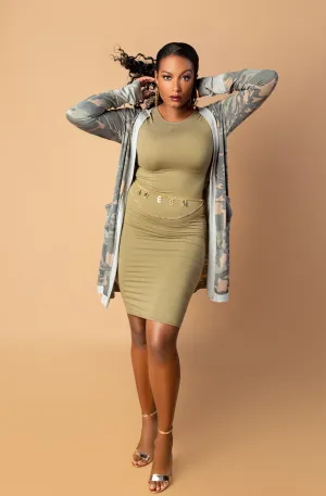 Olive Crew Neck Bodycon Dress