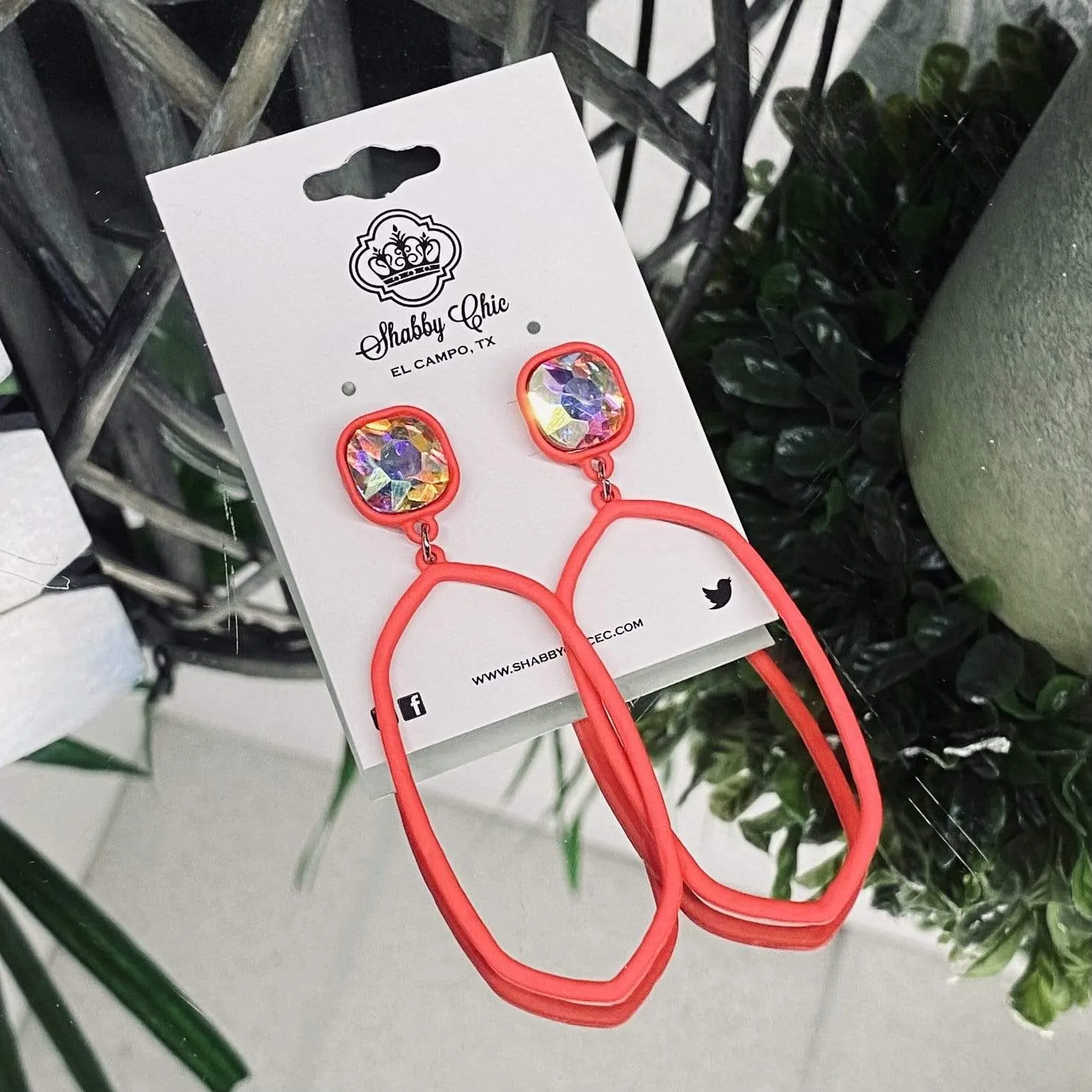 On the Rocks Earrings - AB Oval Coral
