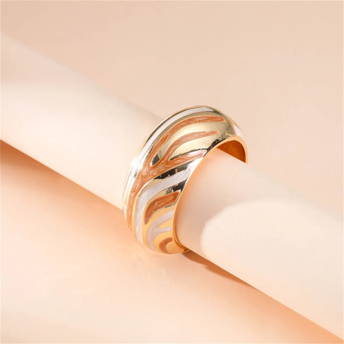 Orange Enamel & 18K Gold-Plated Abstract Bangle