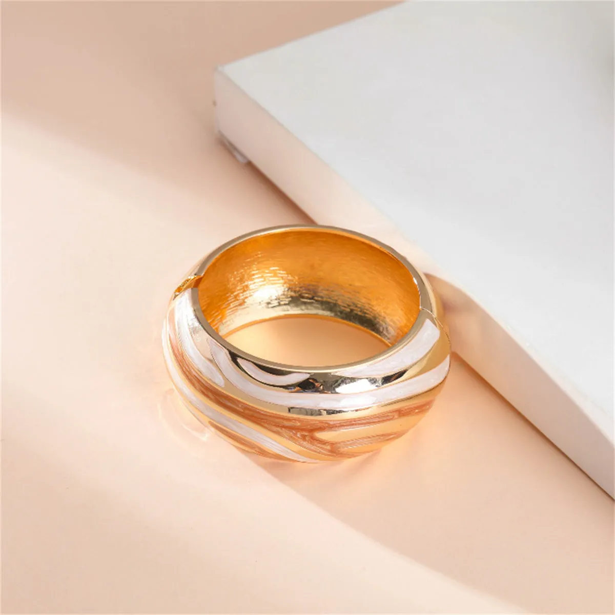 Orange Enamel & 18K Gold-Plated Abstract Bangle