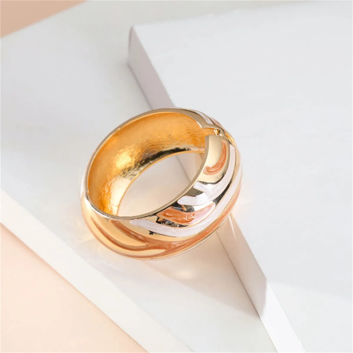 Orange Enamel & 18K Gold-Plated Abstract Bangle