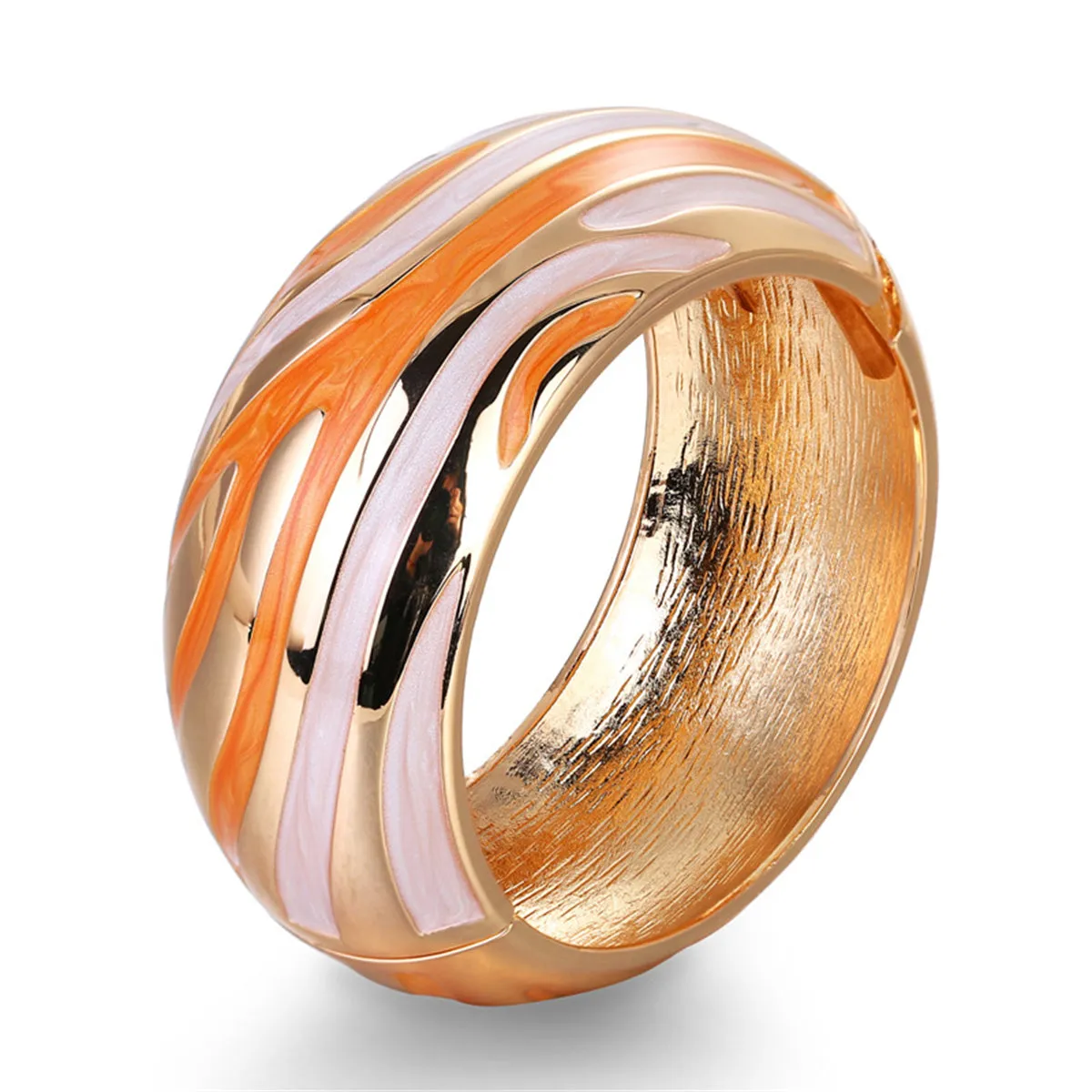 Orange Enamel & 18K Gold-Plated Abstract Bangle